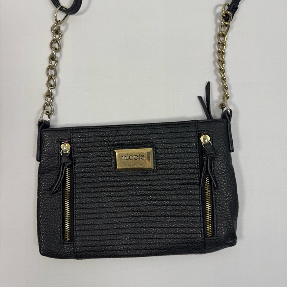 Nicole Miller Black Crossbody Bag with Gold Chain - Picture 2 of 7